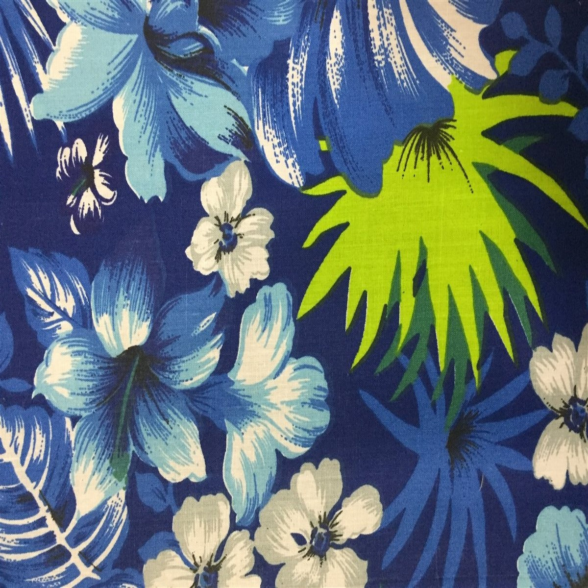 Blue Hawaiian Print Poly Cotton Fabric - Fashion Fabrics Los Angeles 