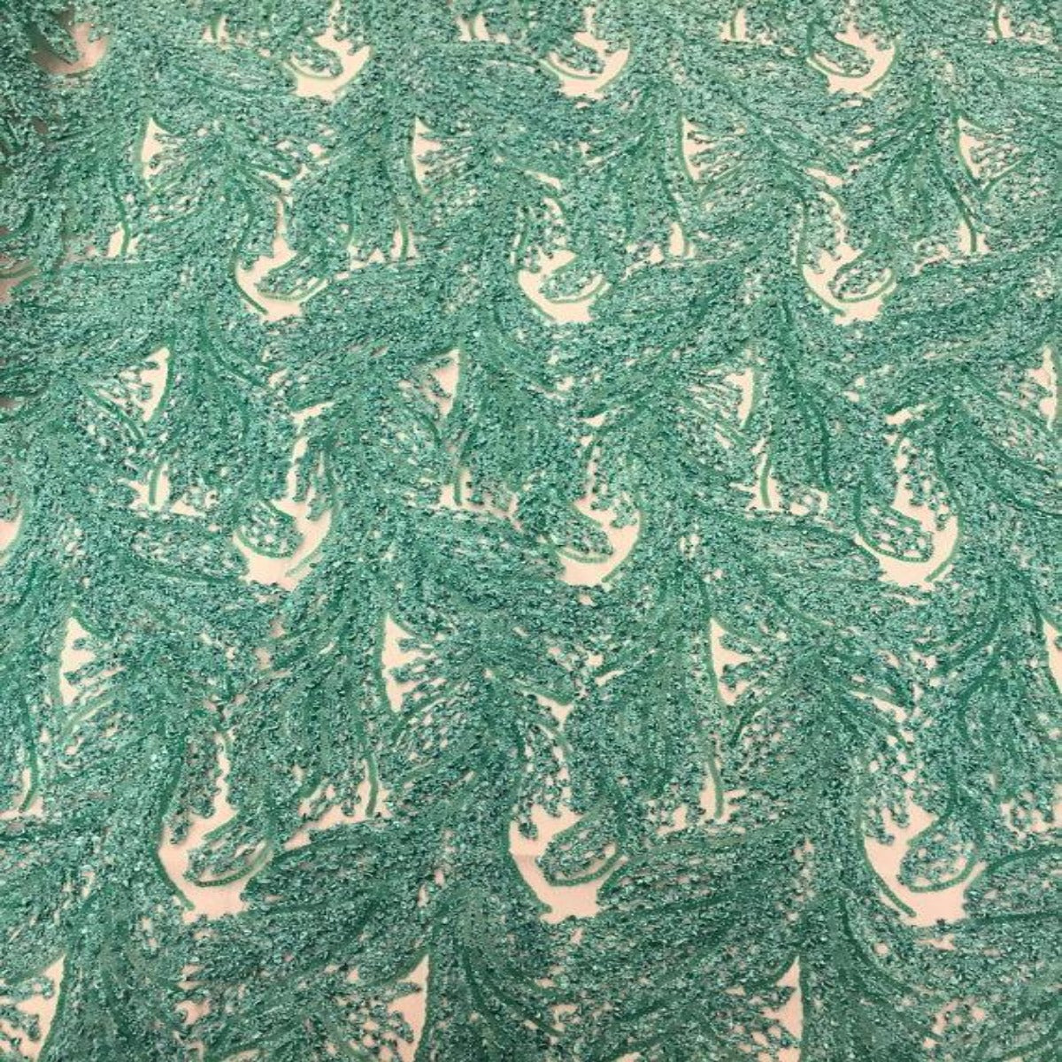 Teal Cozy Pop Thread Floral Sequins Lace Fabric - Fashion Fabrics LLC