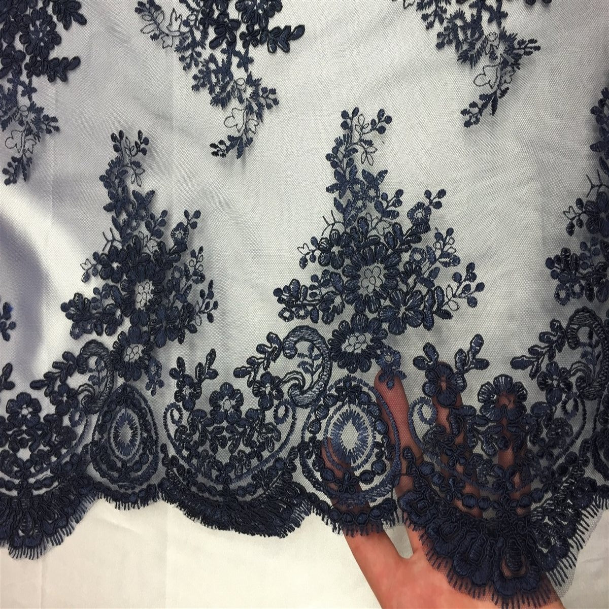 Navy Oswald Embroidered Lace Fabric - Fashion Fabrics LLC