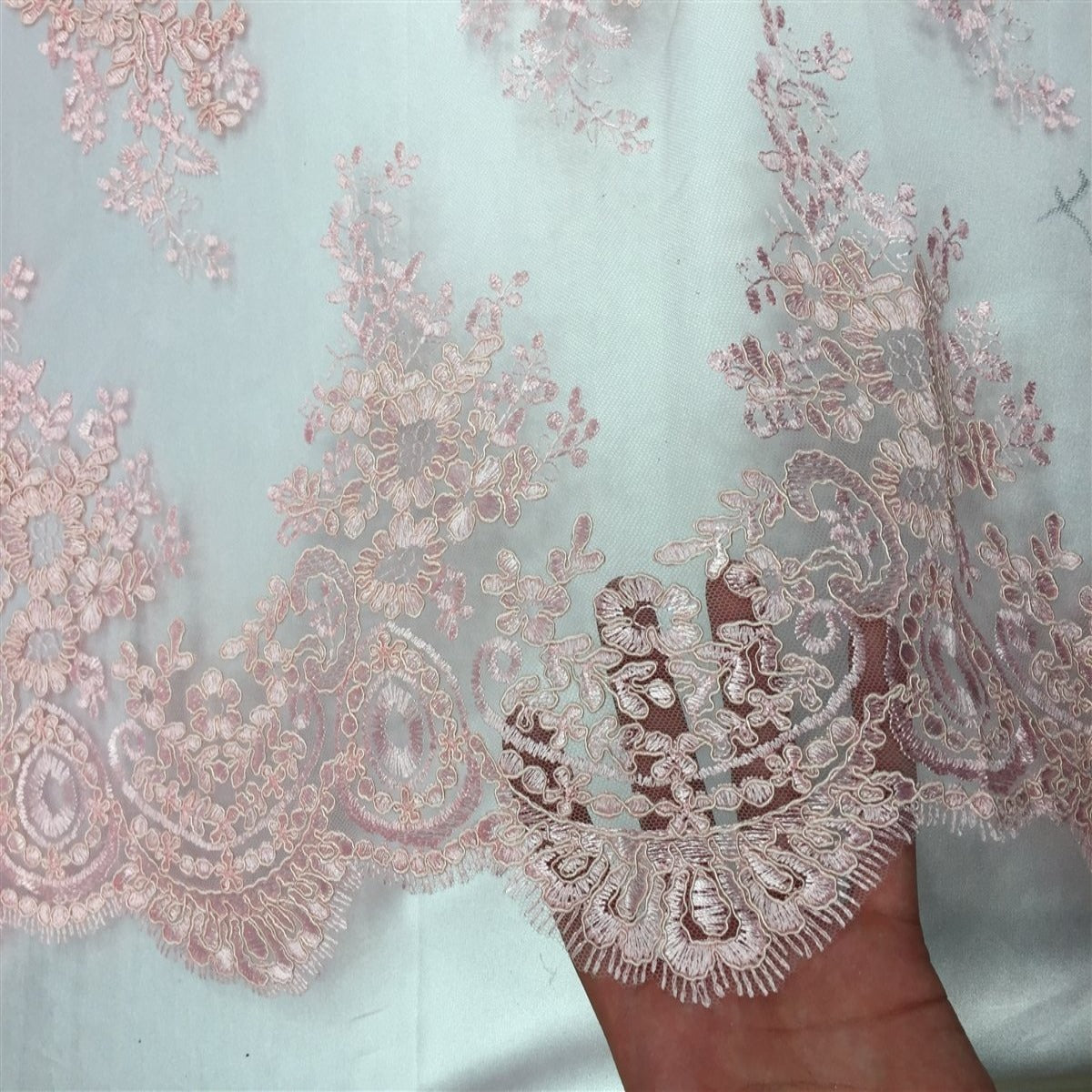 Dusty Pink Oswald Embroidered Lace Fabric - Fashion Fabrics LLC