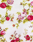 White Red Rose Floral Print Poly Cotton Fabric - Fashion Fabrics Los Angeles 
