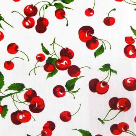 White Cherry Print Poly Cotton Fabric