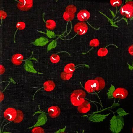 Black Cherry Print Poly Cotton Fabric - Fashion Fabrics Los Angeles 