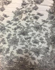 Gray 3D Embroidered Satin Floral Pearl Lace Fabric - Fashion Fabrics LLC