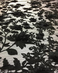 Black 3D Embroidered Satin Floral Pearl Lace Fabric - Fashion Fabrics LLC