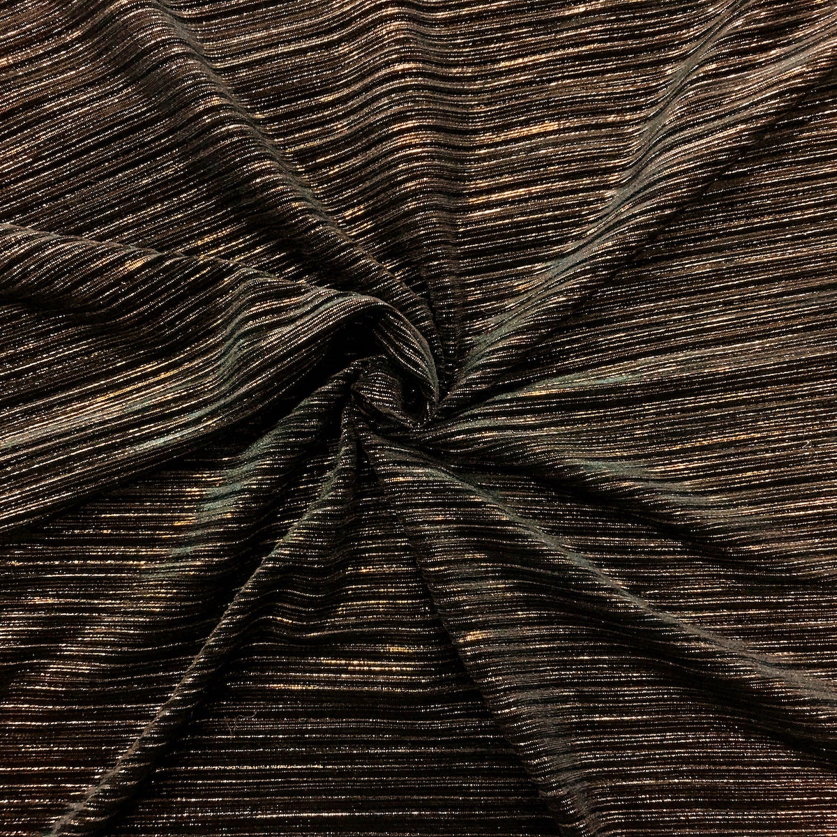 Bronze | Black Metallic Pleated Stretch Velvet Fabric